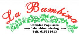 Texto "La Bambina" en rojo y verde. Comidas Populares, URL y teléfono abajo.