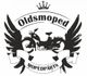 Logo mit Moped, Flügeln und Krone, Aufschrift: "Oldsmoped MOPEDPARTS".