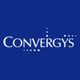 Convergys logo on a blue background with white text and decorative dots.