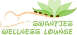 Logo: Silhouette einer Person mit Blättern und Steinen. Text: "SWANTJES WELLNESS LOUNGE".