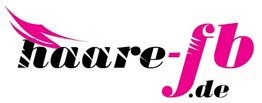 Logo mit pinkem Akzent, Text "haare-fb.de", stilisierter Haarstrich daneben.