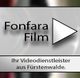 Textlogo "Fonfara Film", Videodienstleister aus Fürstenwalde, mit einem Play-Symbol.