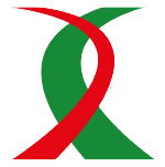 Nastro rosso e verde incrociato su sfondo bianco.