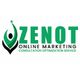 "Zenot Online Marketing logo with green text and abstract person reaching for a star."