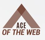 Logo with brown triangle and text: "ACE OF THE WEB" below it.