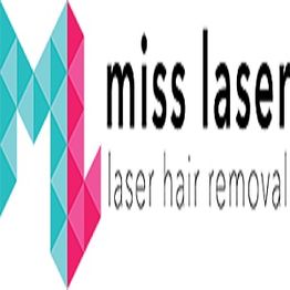 Logo of Miss Laser with a geometric design and text "laser hair removal."