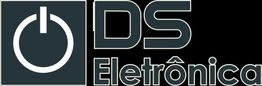 Logotipo da DS Eletrônica com símbolo de energia em fundo preto.