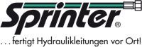Schwarzes "Sprinter"-Logo mit Text: "fertigt Hydraulikleitungen vor Ort!" und Hydrauliksymbol.