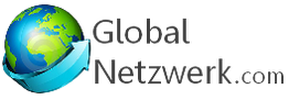 Eine Weltkugel mit einem Pfeil und dem Text: "Global Netzwerk.com".