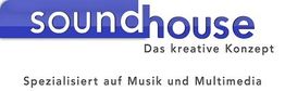 Logo mit Schriftzug "soundhouse", Slogan: "Das kreative Konzept. Spezialisiert auf Musik und Multimedia."