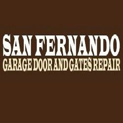 Text: "San Fernando Garage Door and Gates Repair" on a brown background.
