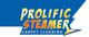 Logo for Prolific Steamer Carpet Cleaning with yellow and orange text on a blue background.