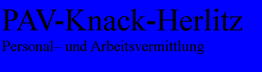 Text: "PAV-Knack-Herlitz: Personal- und Arbeitsvermittlung" auf blauem Hintergrund.