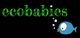 Texto verde "ecobabies" com um peixe azul desenhado ao lado, em fundo preto.