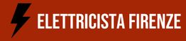 Fulmine nero e testo "Elettricista Firenze" su sfondo rosso.