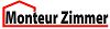 Logo mit Text "Monteur Zimmer" in Schwarz und Rot, mit rotem Haus-Symbol.