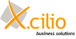 Logo von X.cilio business solutions mit orangem "X".