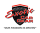 Logo of Exotic Car Gear with a shield design and the slogan "Our Passion is Driven."