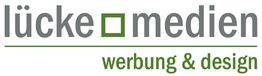 Logo mit dem Text "lücke medien", darunter "werbung & design" in Grün.