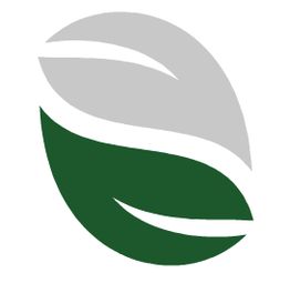 Abstraktes Blatt-Logo in Grau und Grün mit geschwungenem weißen S in der Mitte.