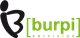 Logotipo de "burpi servicios" en verde con diseño gráfico abstracto en negro.