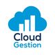 Logotipo de Cloud Gestión: nube azul con barras blancas y texto debajo.
