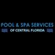 Blue "Pool & Spa Services of Central Florida" text with wave designs on a black background.