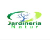 Logotipo de Jardinería Natur, árbol azul con círculo verde y texto en verde.