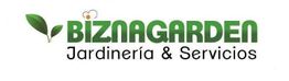 Logo de BIZNAGARDEN con texto "Jardinería & Servicios" y hojas verdes a la izquierda.