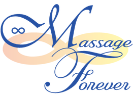 Text reading "Massage Forever" over an infinity symbol with orange and yellow gradient.