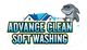 Shark cleaning a house with text: "Advance Clean Soft Washing."