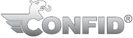 Logo mit einem stilisierten Adlerkopf, gefolgt von dem Schriftzug "CONFID" in Grau.