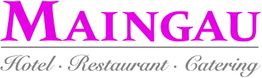 Logo mit lila Schrift: "Maingau". Unten: "Hotel · Restaurant · Catering" in grauer Schrift.
