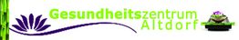 Logo des Gesundheitszentrums Altdorf mit lila Blume und grasgrüner Schrift.