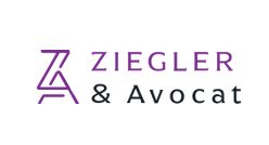 Logo de Ziegler & Avocat avec texte violet et noir sur fond blanc.