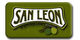 Logo de "San Leon" sobre fondo verde con texto "aceitunas y encurtidos" y dos aceitunas.