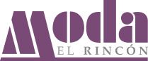Logo morado de "Moda El Rincón" con diseño estilizado de letras y fondo blanco.
