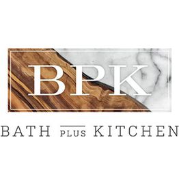 BPK logo with wood and marble textures, text "BATH PLUS KITCHEN" below.