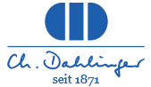 Logo von Ch. Dahlinger, mit blauem Text und Symbol, seit 1871.