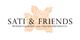 Logo mit orangefarbener Rose, Text: "Sati & Friends - Professional Beauty and Wellness Performance".