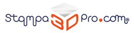 Logo di Stampa3DPro.com con scritta stilizzata e un cubo sfumato al centro.