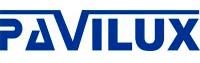Logotipo de PAVILUX en azul, con fuente moderna y líneas verticales sobre las letras P y L.