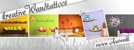 Verschiedene kreative Wandtattoo-Muster in Wohnräumen, mit Text "kreative Wandtattoos".
