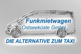 Silberner Van, Text: "Funkmietwagen Ostseeküste GmbH - Die Alternative zum Taxi".