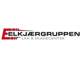 Logo for Elkjærgruppen - Lak & Skadecenter med et stort, rødt "E" ved siden af teksten.