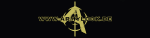 Goldenes Logo auf schwarzem Hintergrund mit stilisiertem A und dekorativen Elementen.