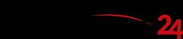 Logo von Autochampion24, Schriftzug in Schwarz mit roter Zahl 24 und rote Linie darüber.