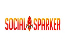 Text logo "Social Sparker" with a red rocket between the words.