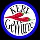 Das Logo zeigt "Keri Gewürze" mit zwei roten Chilischoten auf weißem Hintergrund und blauem Rand.