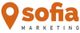 Orange "sofia marketing" logo with a location pin symbol.